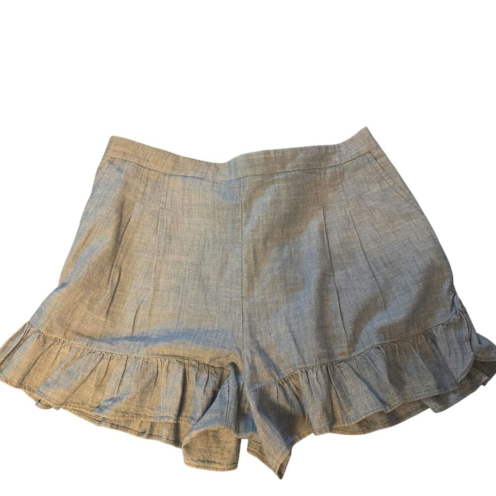 J.CREW denim chambray cotton ruffled hem shorts.  12 - Picture 2 of 12
